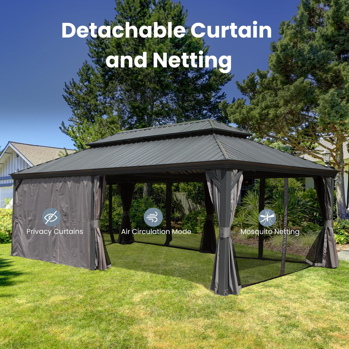 14' x 22' Hardtop Gazebo with Dual-Layer Galvanized Steel Roof - The Vitality Estate
