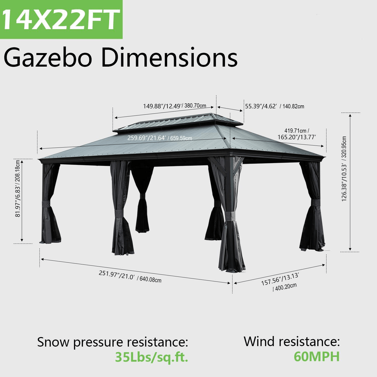 14'x22' Hardtop Gazebo with Resin Roof - The Vitality Estate