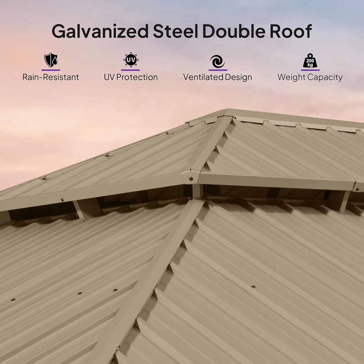 [14X28FT] Alora Extra-Large Hardtop Gazebo With Galvanized Steel Double Roof, Curtains And Netting (SAK85731) - The Vitality Estate