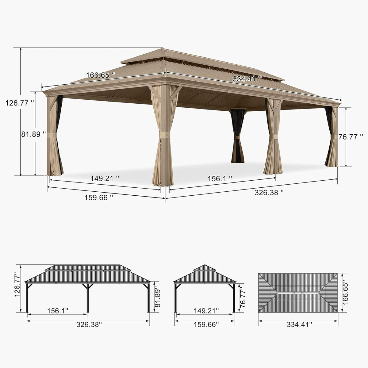 [14X28FT] Alora Extra-Large Hardtop Gazebo With Galvanized Steel Double Roof, Curtains And Netting (SAK85731) - The Vitality Estate