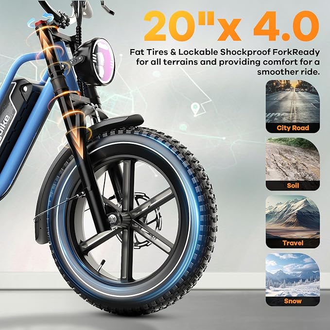 1500W Electric Bike for Adults,48V 20/60Ah Removable Battery Max Range 80Miles & 30MPH Electric Bicycle,20''×4" Fat Tire Ebike,Adult Electric Bicycles for Commute Beach Snow,E-Bike UL Certified - The Vitality Estate