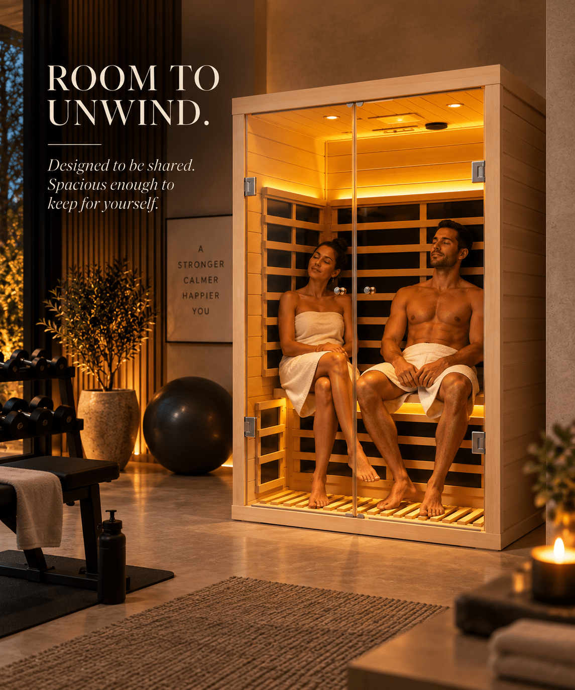 2-Person Low-EMF Hemlock Infrared Sauna with Glass Double Doors - The Vitality Estate