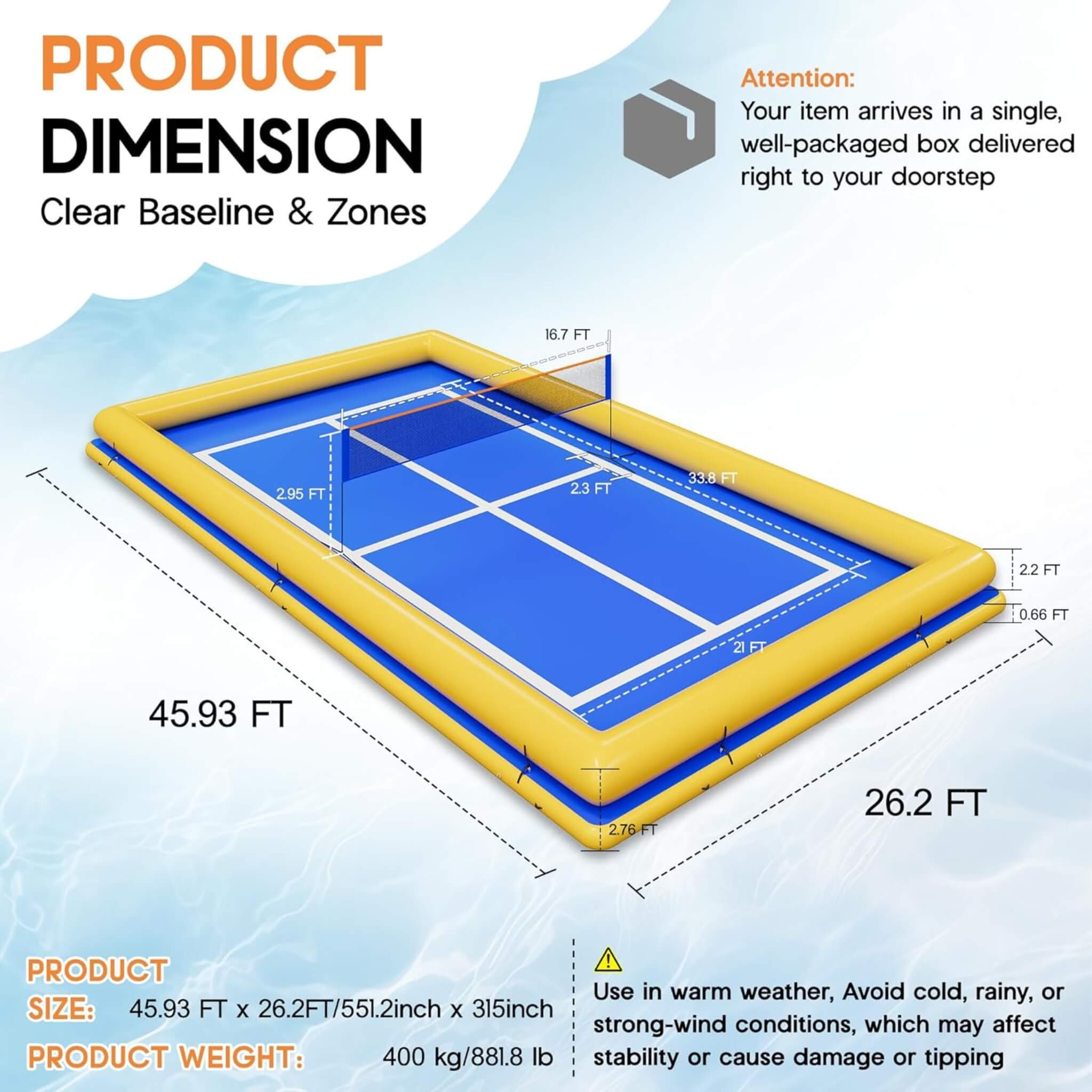 [26X46FT] Inflatable Commercial Floating Pickleball And Volleyball Court With Net (SAK39071) - The Vitality Estate