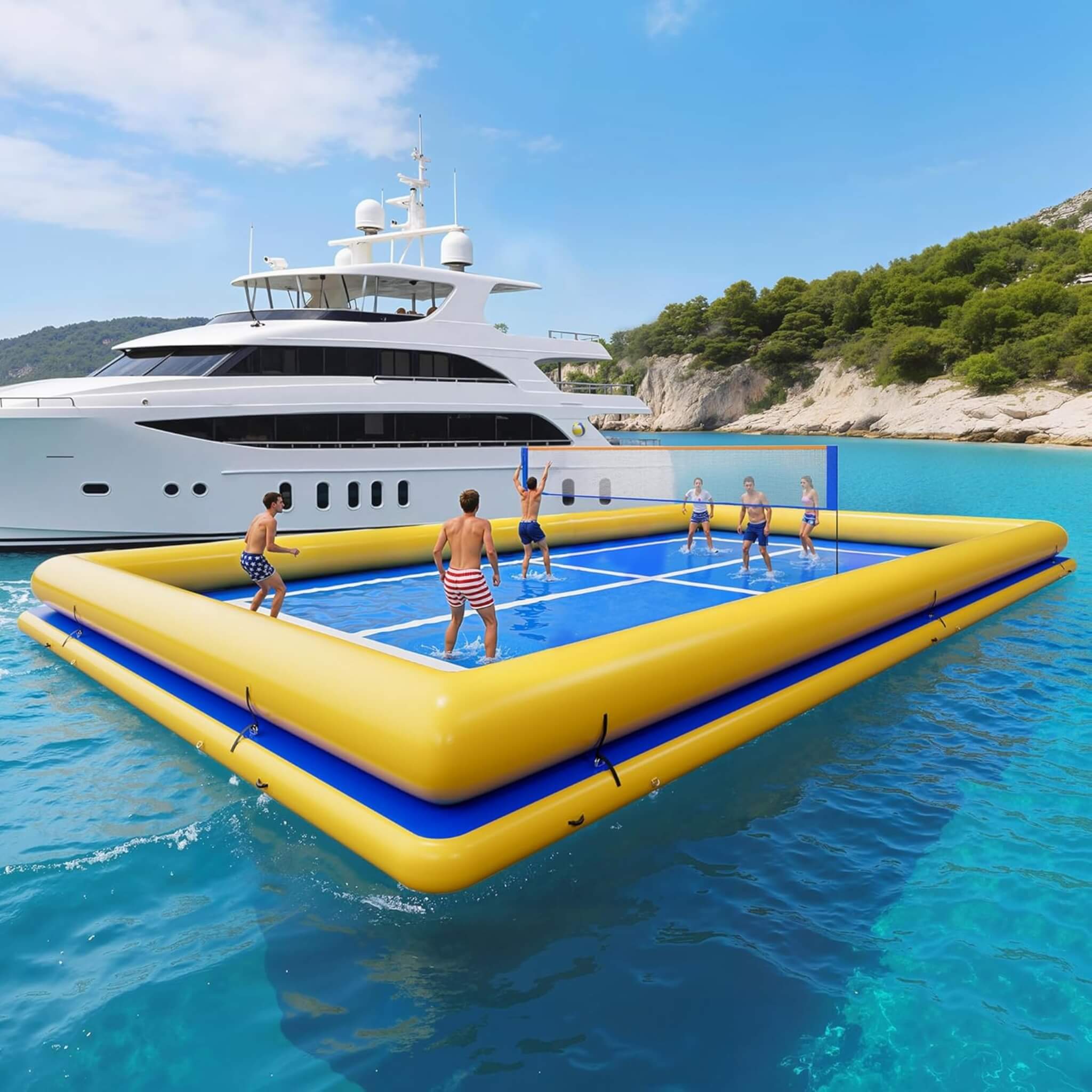 [26X46FT] Inflatable Commercial Floating Pickleball And Volleyball Court With Net (SAK39071) - The Vitality Estate