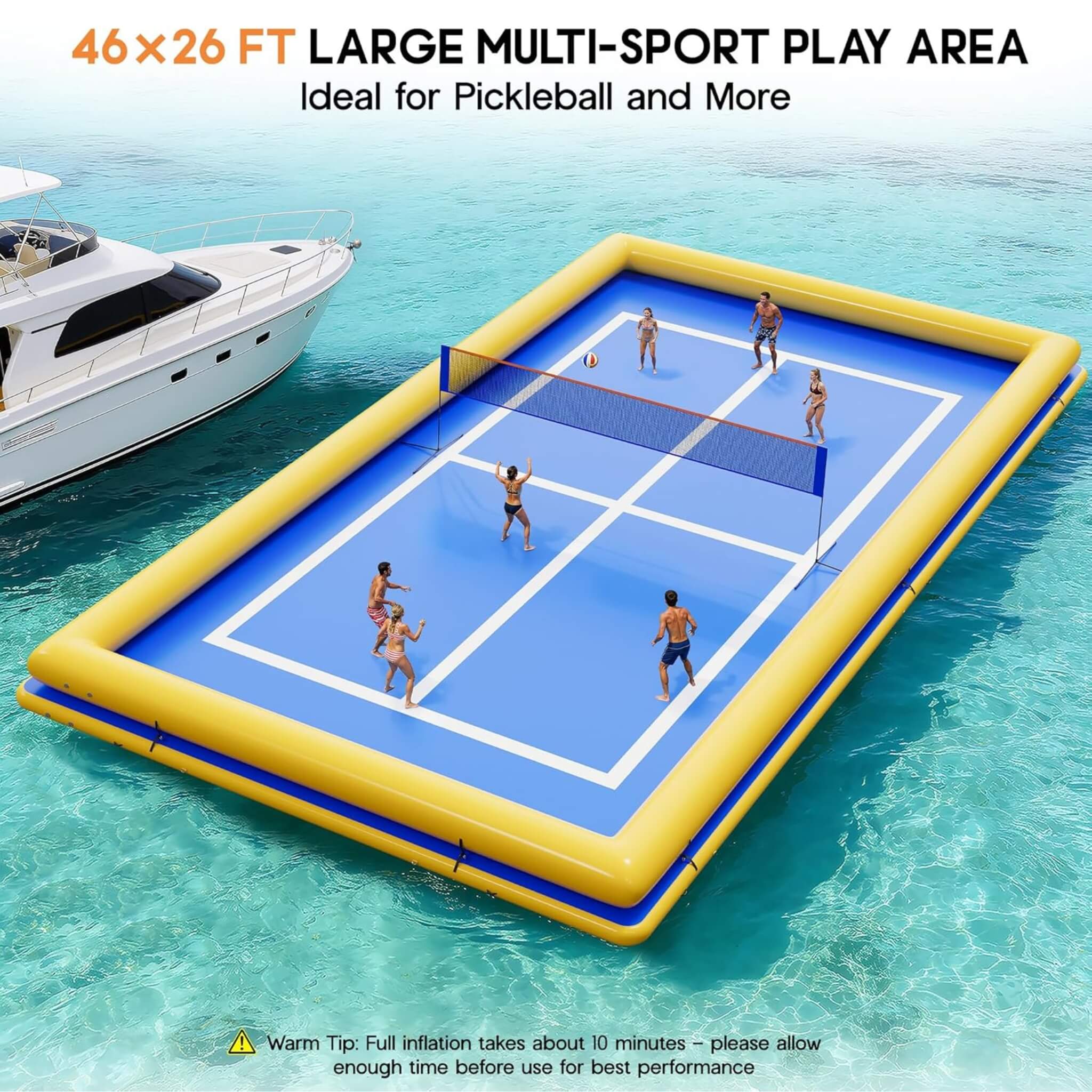 [26X46FT] Inflatable Commercial Floating Pickleball And Volleyball Court With Net (SAK39071) - The Vitality Estate