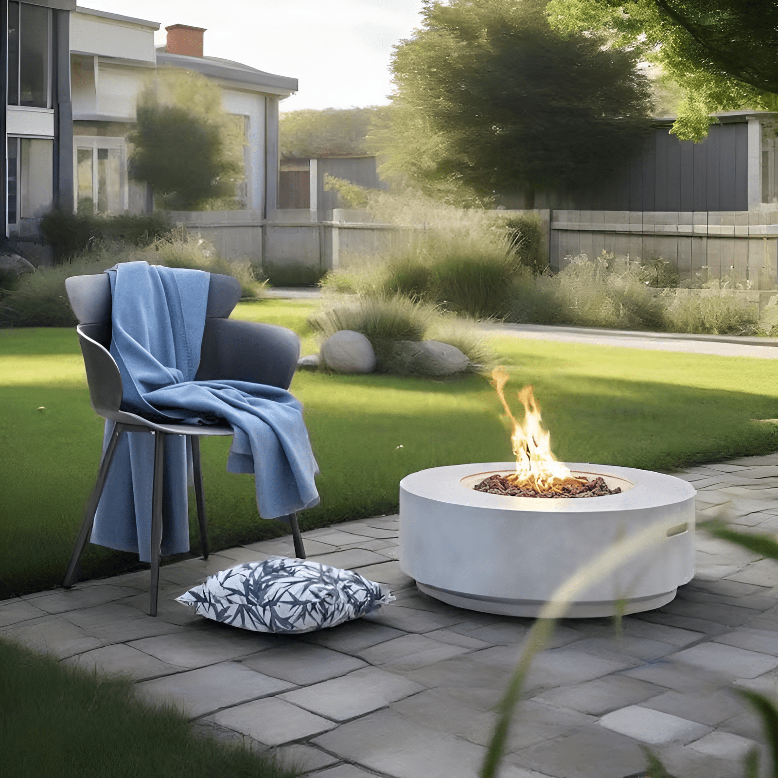 30" Propane Fire Pit Table, 50000 BTU round Concrete Fire Pit for Outdoor Patio Deck Garden Yard - Light Gray - The Vitality Estate