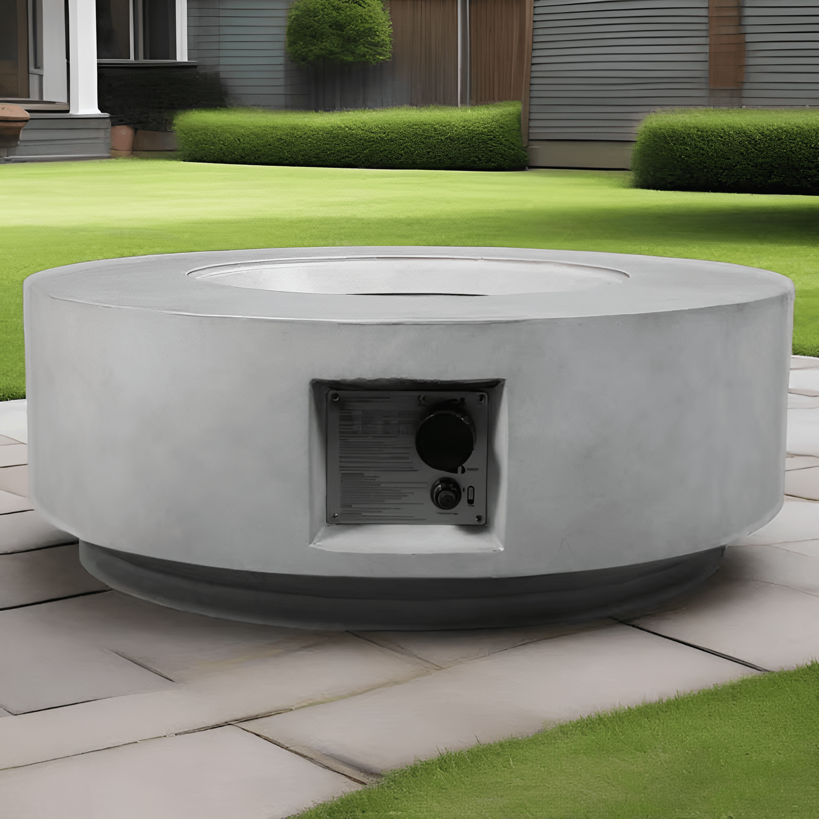 30" Propane Fire Pit Table, 50000 BTU round Concrete Fire Pit for Outdoor Patio Deck Garden Yard - Light Gray - The Vitality Estate