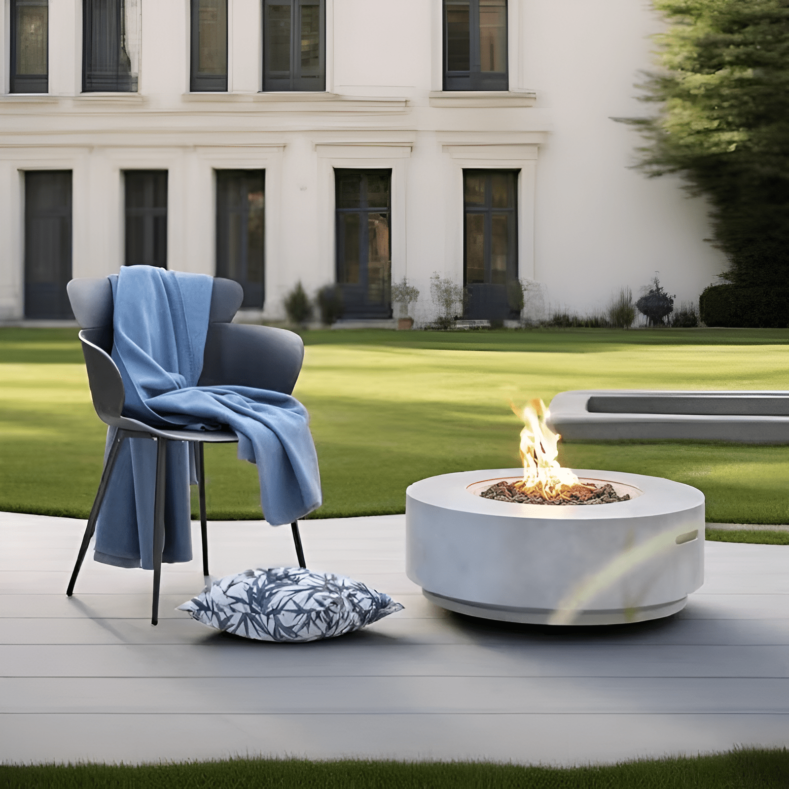 30" Propane Fire Pit Table, 50000 BTU round Concrete Fire Pit for Outdoor Patio Deck Garden Yard - Light Gray - The Vitality Estate