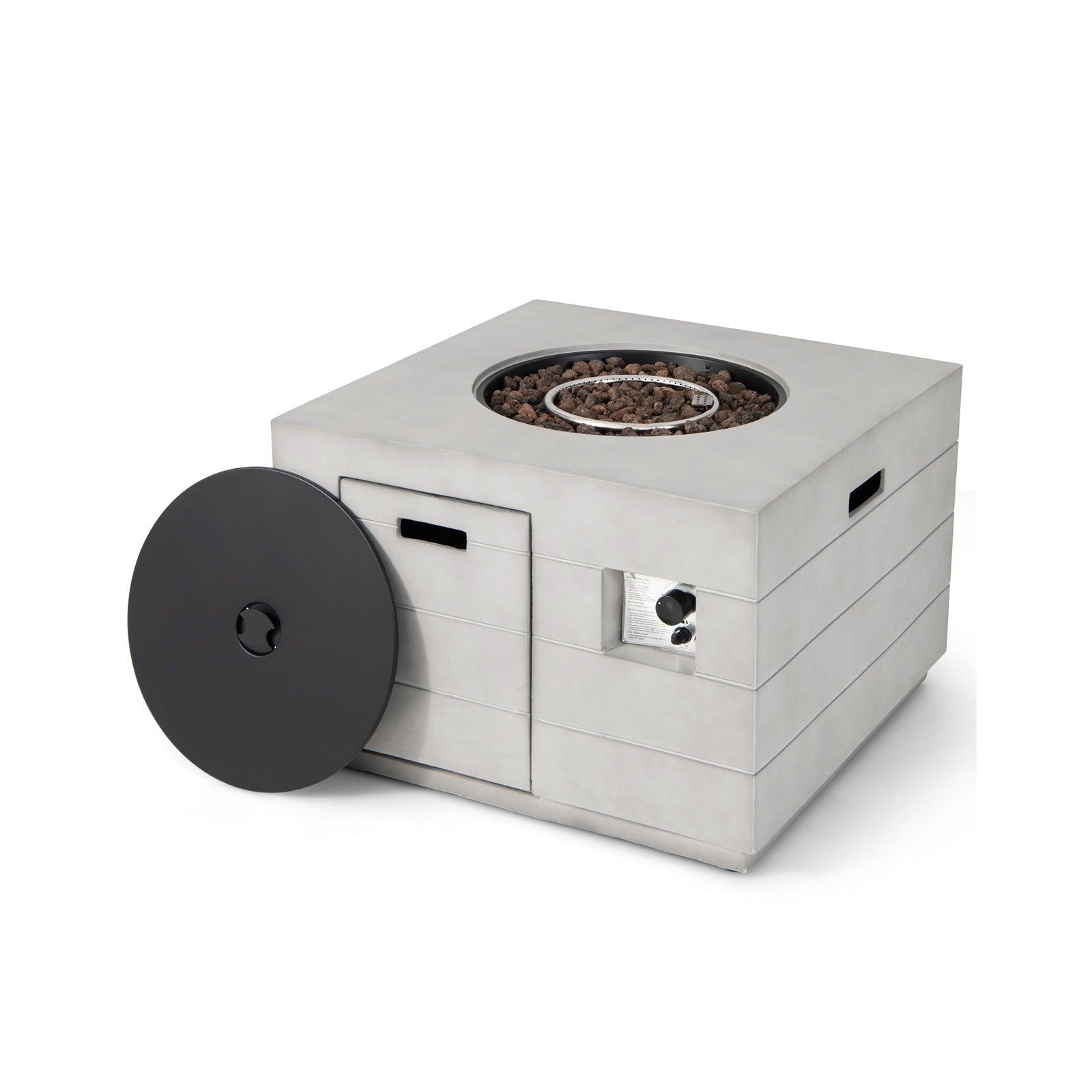 34 Inch Square Concrete Propane Fire Pit Table with Lava Rocks and Cover 50 000 BTU-Gray - The Vitality Estate