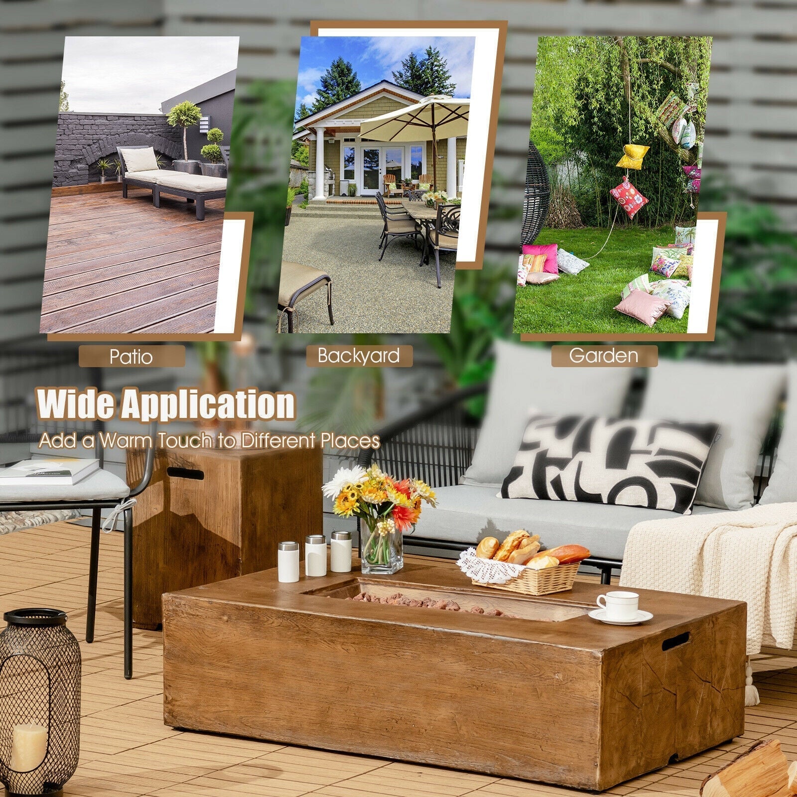 48 x 27 Inch Outdoor Gas Fire Pit Table 50 000 BTU with Lava Rocks and Cover - The Vitality Estate
