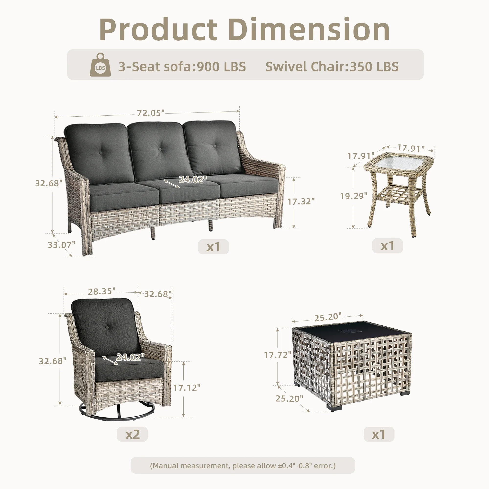 5 Pieces Outdoor Patio Furniture Set High-Back Rattan Wicker Conversation Set Outdoor Sectional with Swivel Chairs & Solar Light Coffee Table, Black - The Vitality Estate