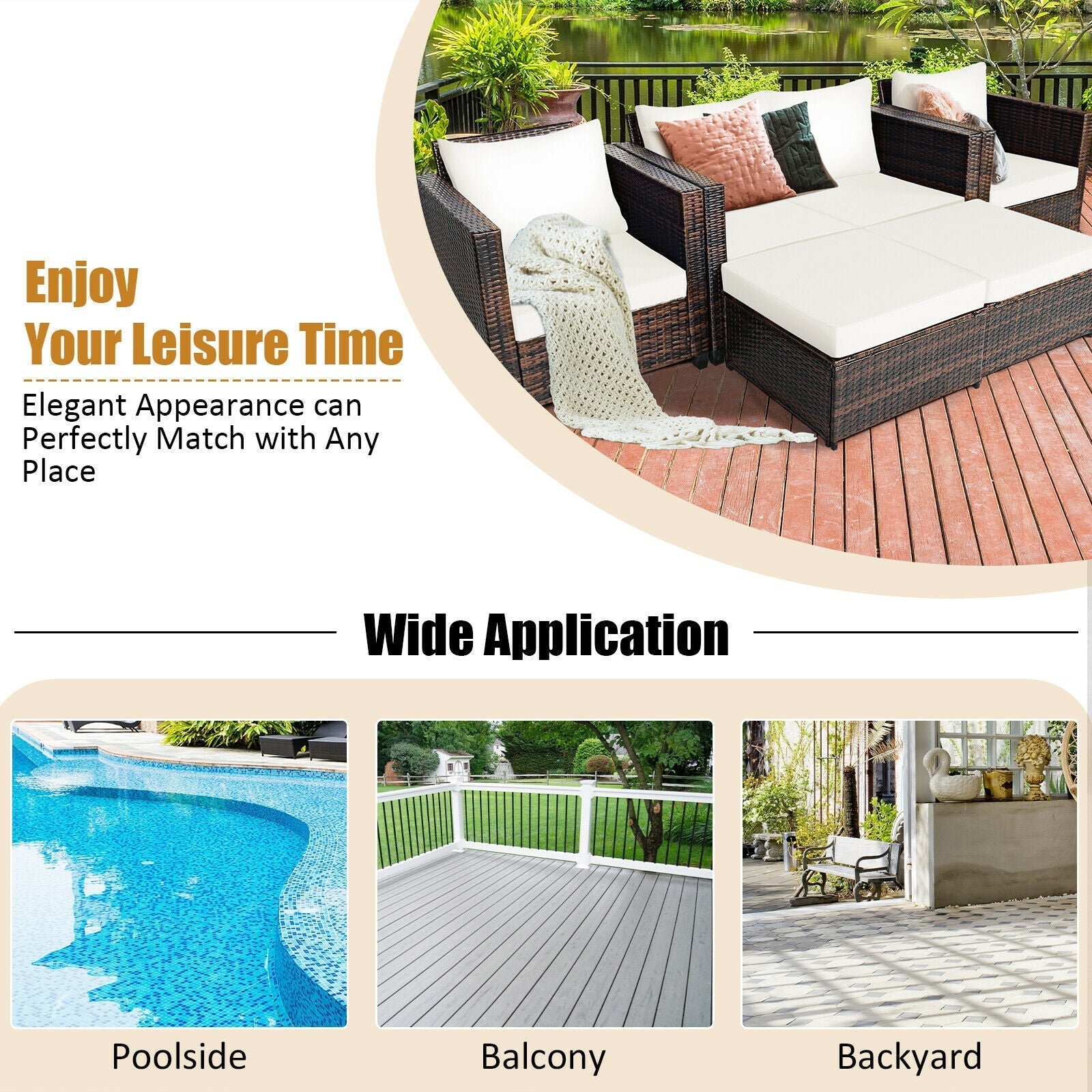 5 Pieces Patio Cushioned Rattan Furniture Set-White - The Vitality Estate