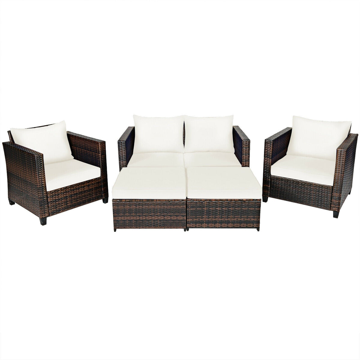 5 Pieces Patio Cushioned Rattan Furniture Set-White - The Vitality Estate