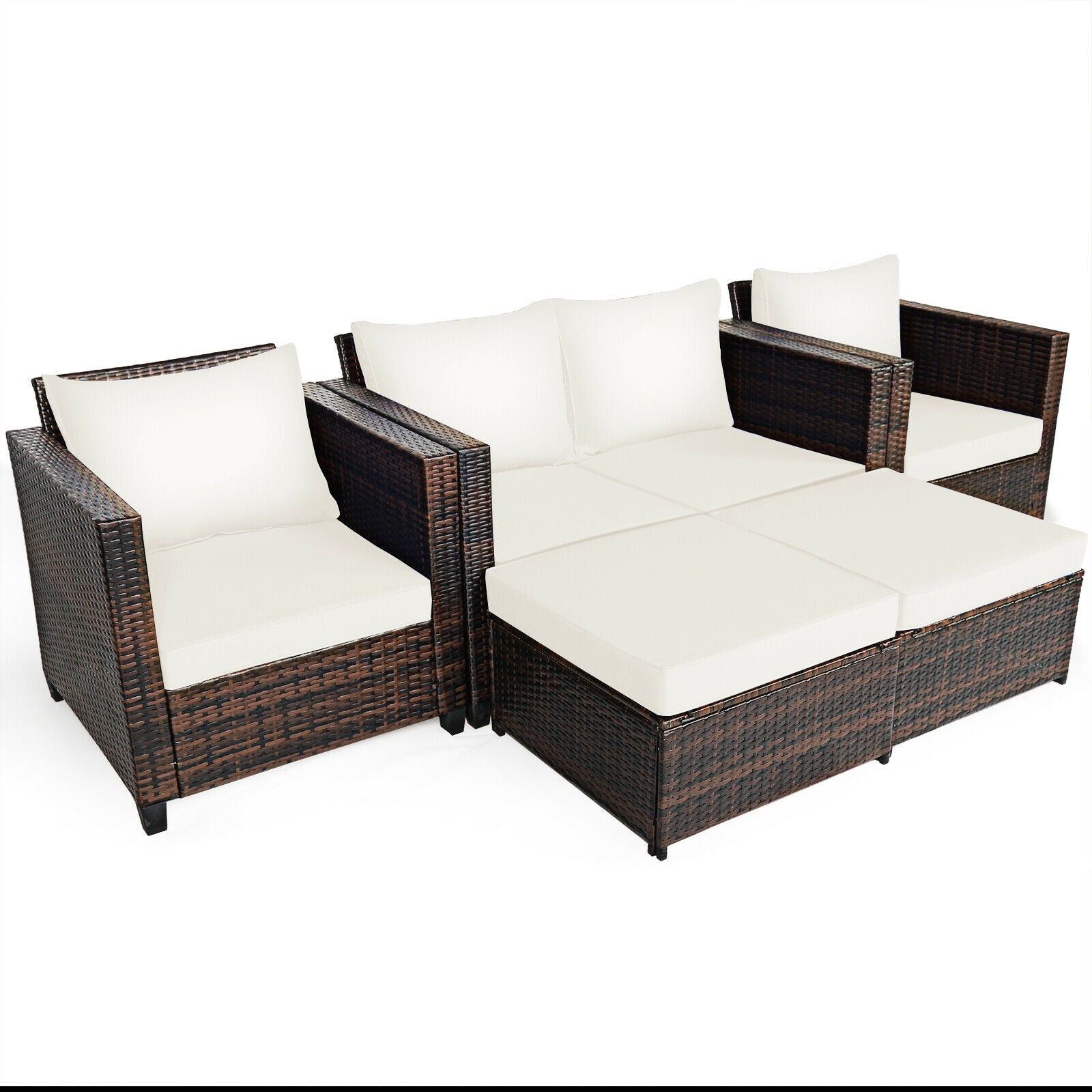 5 Pieces Patio Cushioned Rattan Furniture Set-White - The Vitality Estate