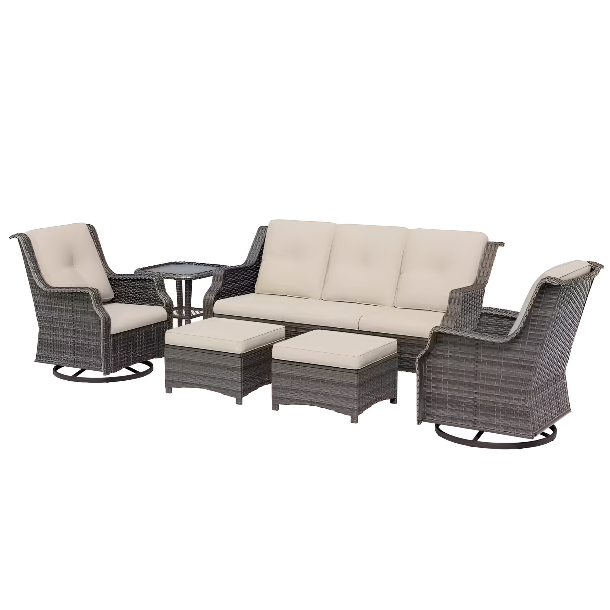 6-Pieces Wicker Outdoor Patio Furniture Set Rattan Chair Wicker Set with Beige Cushion - The Vitality Estate