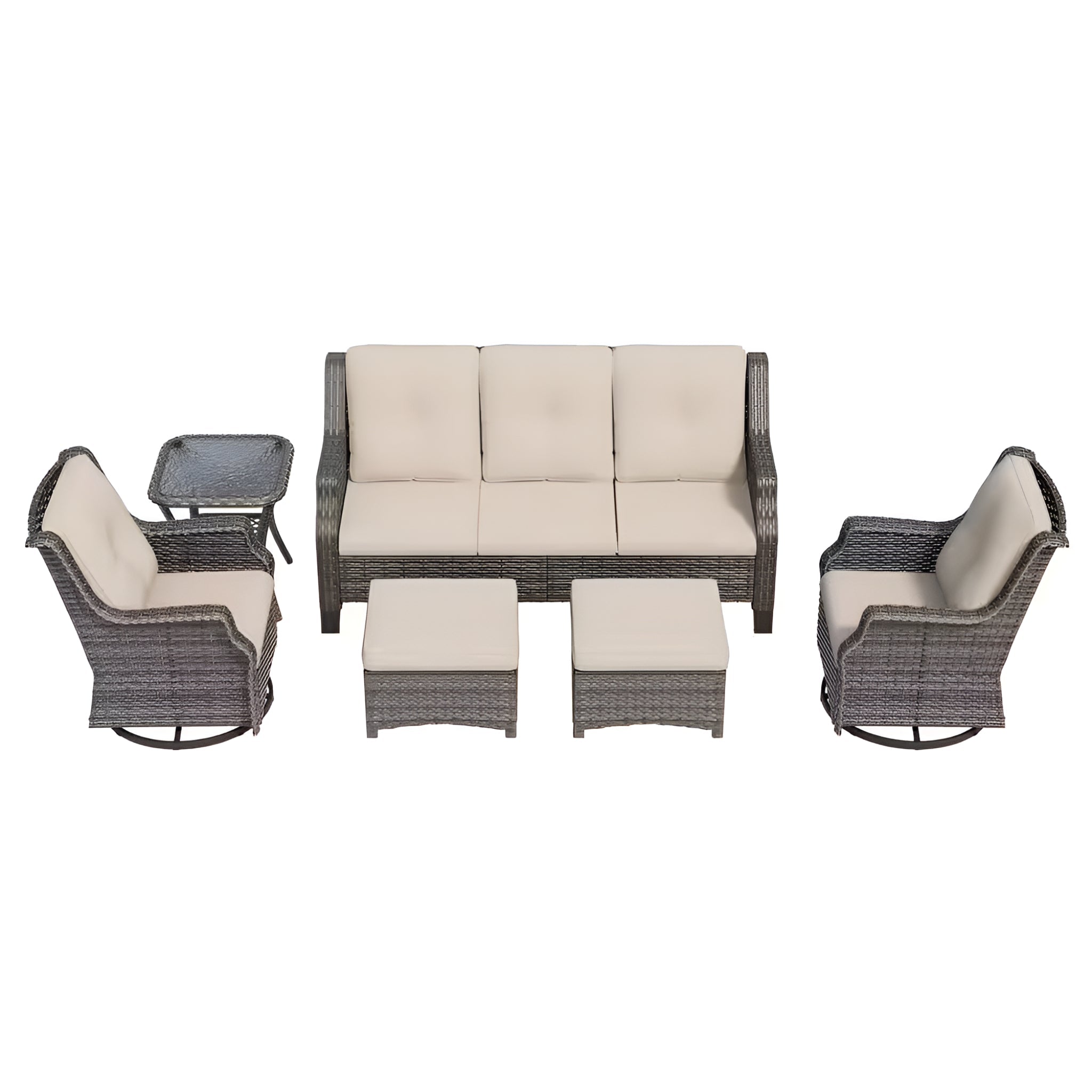 6-Pieces Wicker Outdoor Patio Furniture Set Rattan Chair Wicker Set with Beige Cushion - The Vitality Estate