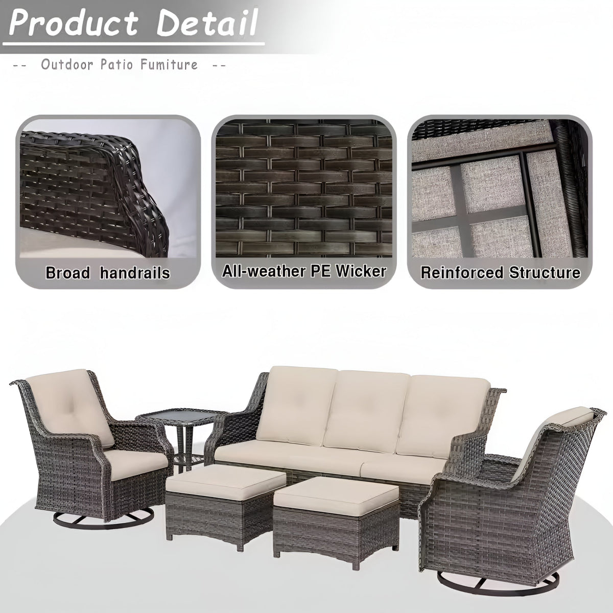 6-Pieces Wicker Outdoor Patio Furniture Set Rattan Chair Wicker Set with Beige Cushion - The Vitality Estate