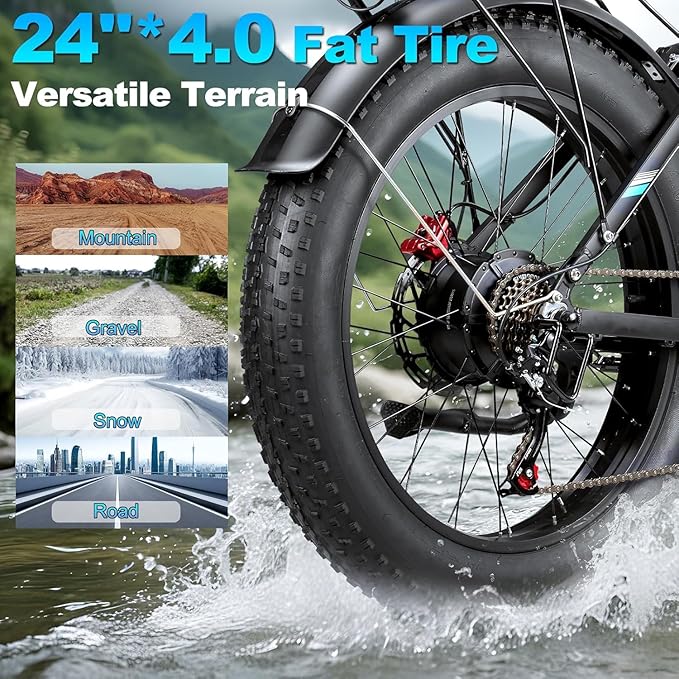 6000W Dual Motor Electric Bike for Adults - 58V Max-Output 1856Wh Fast Ebike with 47 MPH,Up to 105 Miles,24" Fat Tire Hydraulic Disc Brake Electric Bicycle,Off-Road Snow Mountain Commuter E-Bike - The Vitality Estate