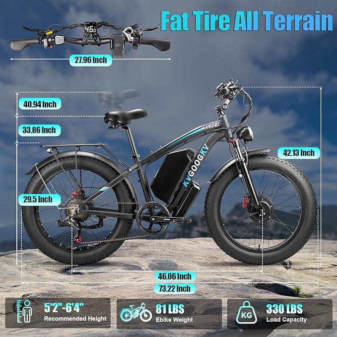 6000W Dual Motor Electric Bike for Adults - 58V Max-Output 1856Wh Fast Ebike with 47 MPH,Up to 105 Miles,24" Fat Tire Hydraulic Disc Brake Electric Bicycle,Off-Road Snow Mountain Commuter E-Bike - The Vitality Estate