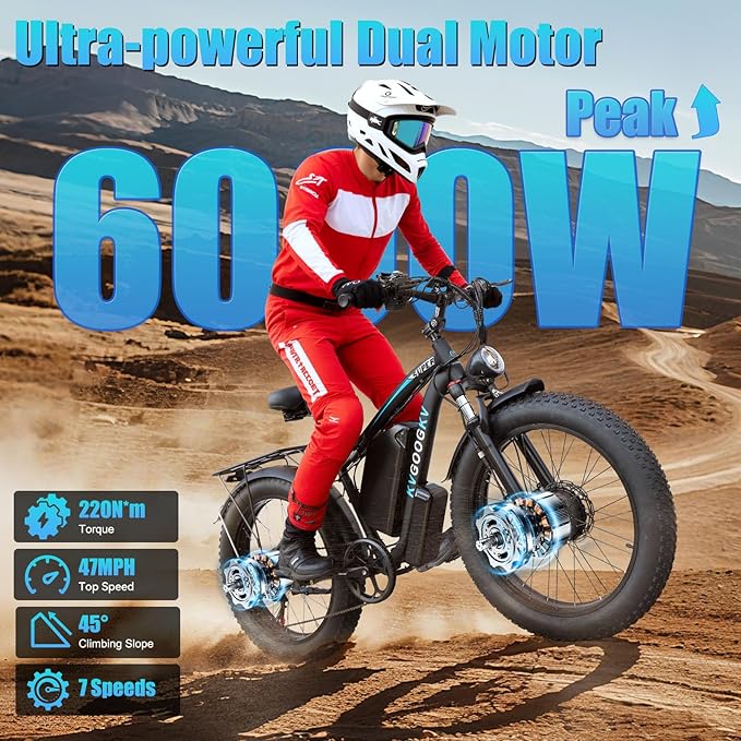 6000W Dual Motor Electric Bike for Adults - 58V Max-Output 1856Wh Fast Ebike with 47 MPH,Up to 105 Miles,24" Fat Tire Hydraulic Disc Brake Electric Bicycle,Off-Road Snow Mountain Commuter E-Bike - The Vitality Estate
