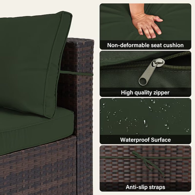 7 -Piece Rattan Patio Conversation Set with Green Cushions - The Vitality Estate