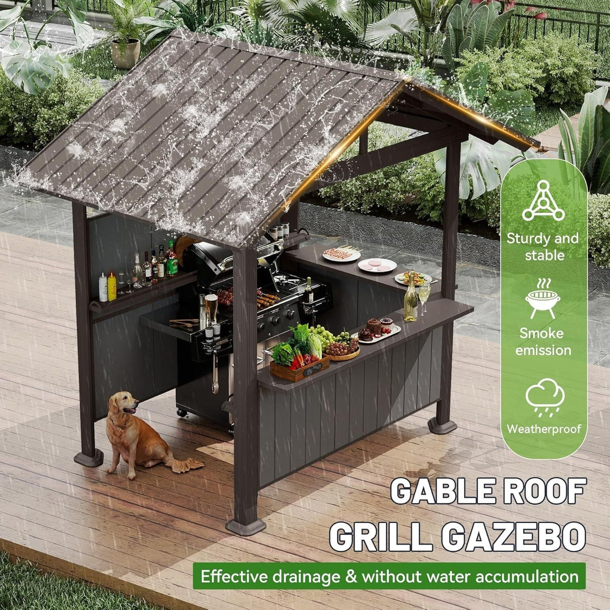 9.4x6.2 FT Hardtop Grill Gazebo with Storage Shelves & Resin Shade System - The Vitality Estate