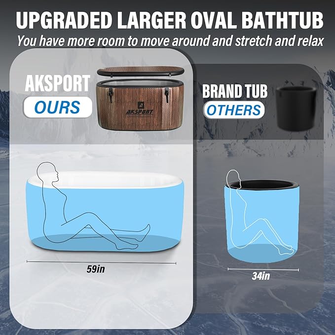AKSPORT Ice Bath Tub for Athletes, 238 Gallons Inflatable Cold Plunge Tub Compatible with Water Chillers,Icebath for Recovery & Cold Water Therapy, Portable Bathtub for Indoor & Outdoor-Wood - The Vitality Estate