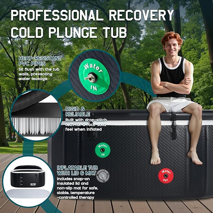 Albott Cold Plunge Tub with 1HP Chiller, Inflatable Ice Bath Tub with App Control, UV/Ozone System, Insulated Lid & Wheels, Full-Body Recovery Tub for Athletes, 150 Gal, 59"x32"x28" - The Vitality Estate