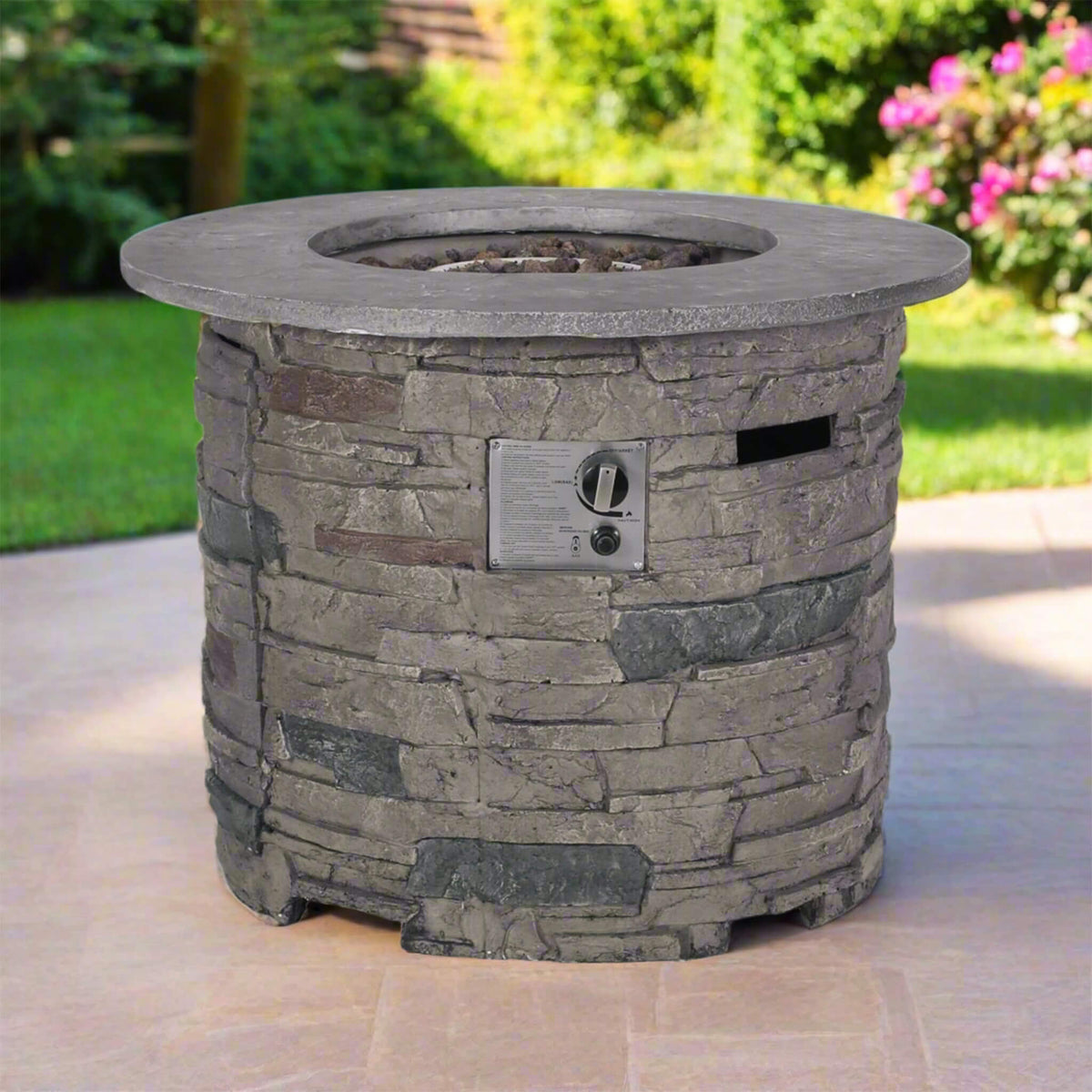 Alora 32-Inch Transitional Outdoor Concrete Round Propane Fire Pit Table, Gray (SAK48268) - The Vitality Estate