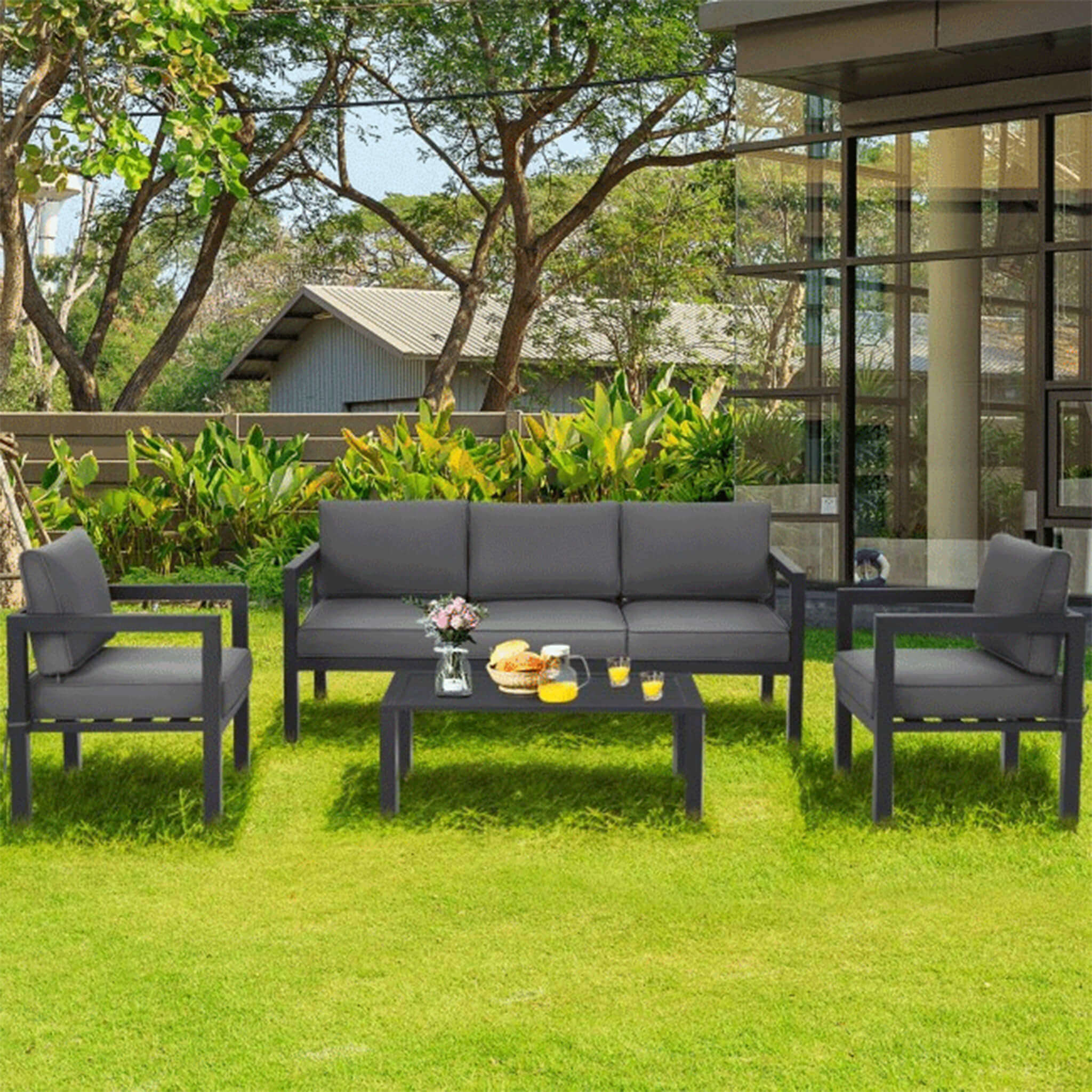 Alora 4-Piece Premium Outdoor Aluminum Furniture Set For Backyard & Poolside (SAK73532) - The Vitality Estate
