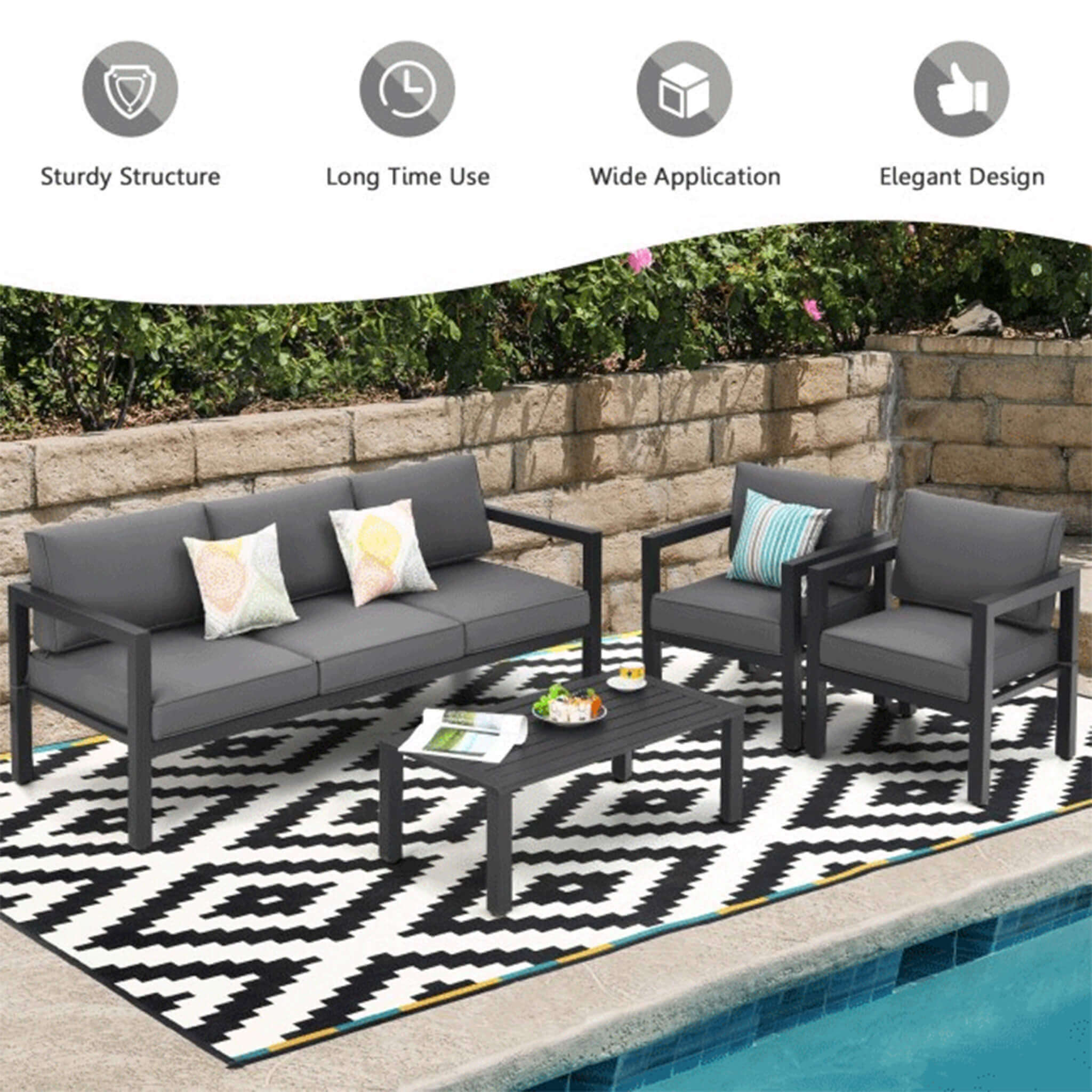 Alora 4-Piece Premium Outdoor Aluminum Furniture Set For Backyard & Poolside (SAK73532) - The Vitality Estate