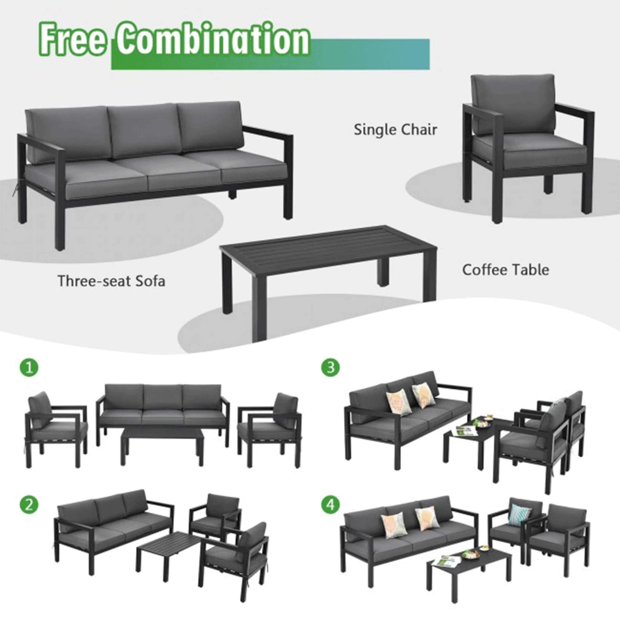 Alora 4-Piece Premium Outdoor Aluminum Furniture Set For Backyard & Poolside (SAK73532) - The Vitality Estate