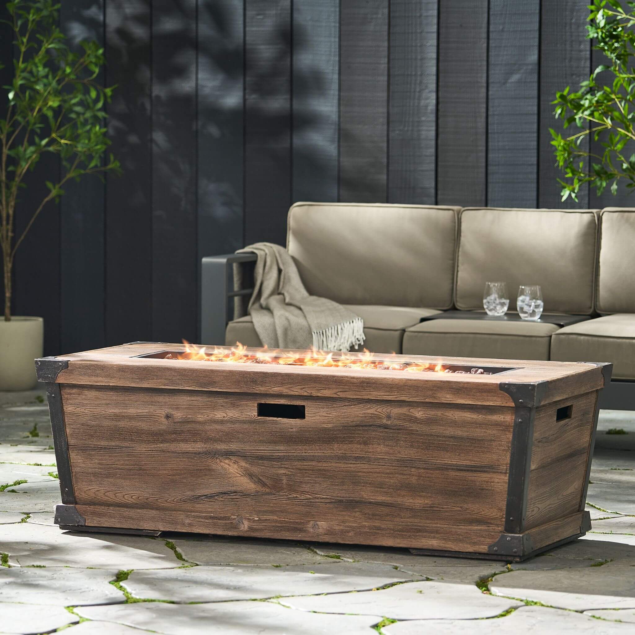 Alora 56-Inch Outdoor 50K BTU Wood Pattern Rectangle Gas Burning Fire Pit (SAK43681) - The Vitality Estate