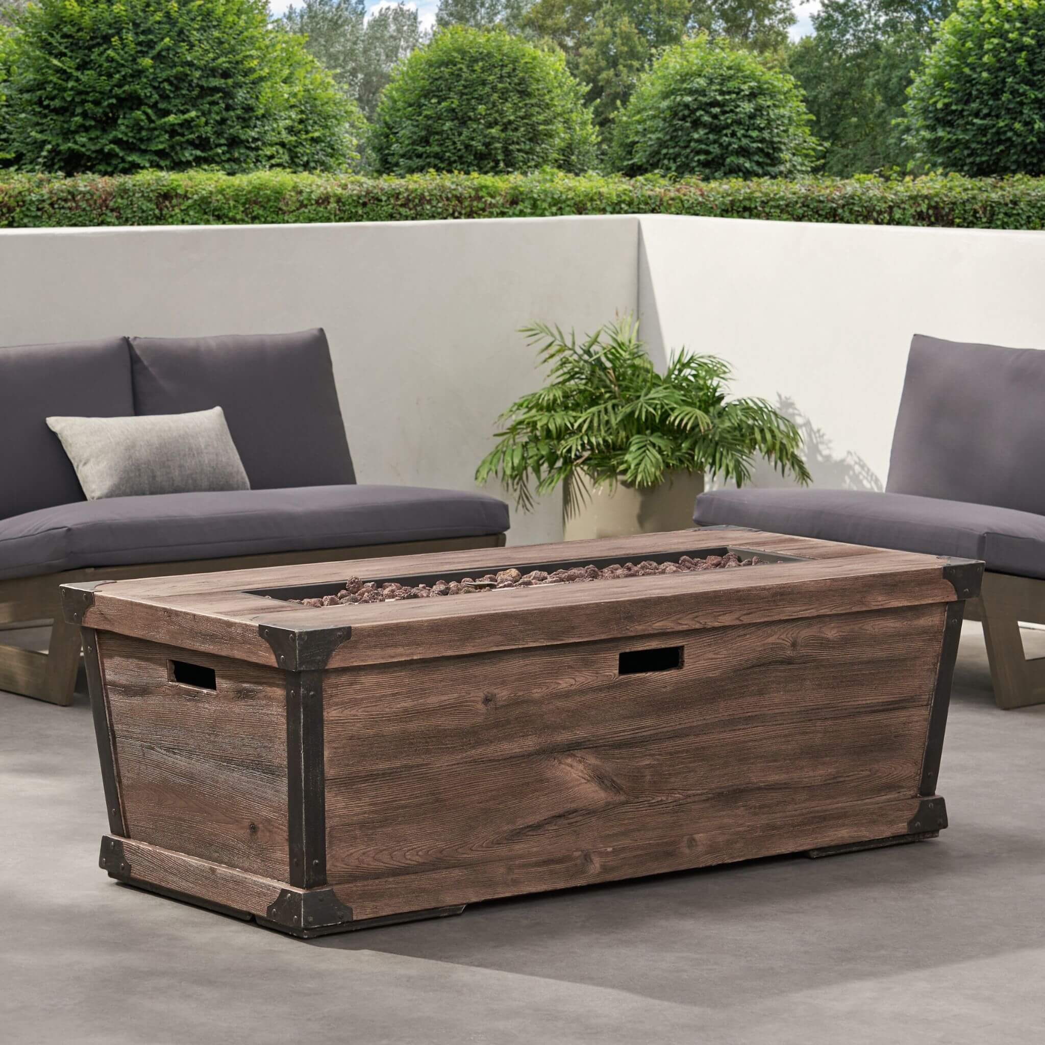 Alora 56-Inch Outdoor 50K BTU Wood Pattern Rectangle Gas Burning Fire Pit (SAK43681) - The Vitality Estate