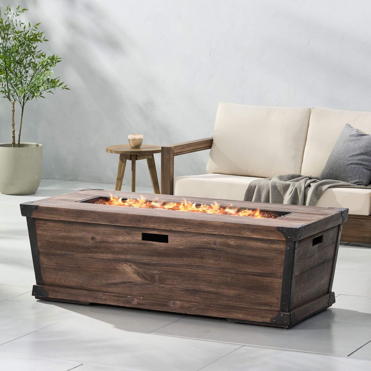 Alora 56-Inch Outdoor 50K BTU Wood Pattern Rectangle Gas Burning Fire Pit (SAK43681) - The Vitality Estate