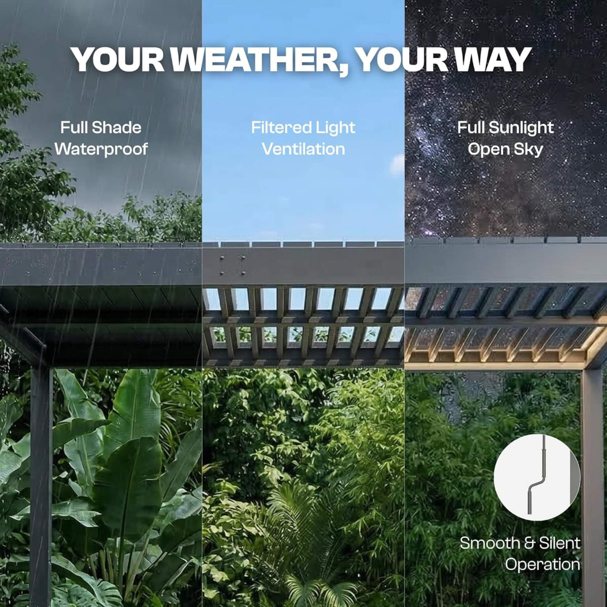 Alora Aluminum Louvered Pergola Kit With Adjustable Roof & Drainage (SAK94316) - The Vitality Estate