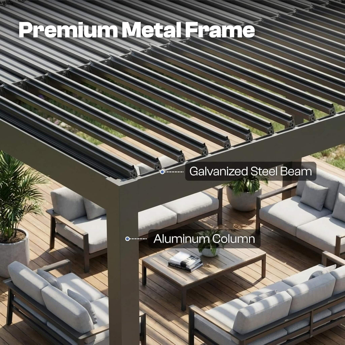 Alora Aluminum Louvered Pergola Kit With Adjustable Roof & Drainage (SAK94316) - The Vitality Estate