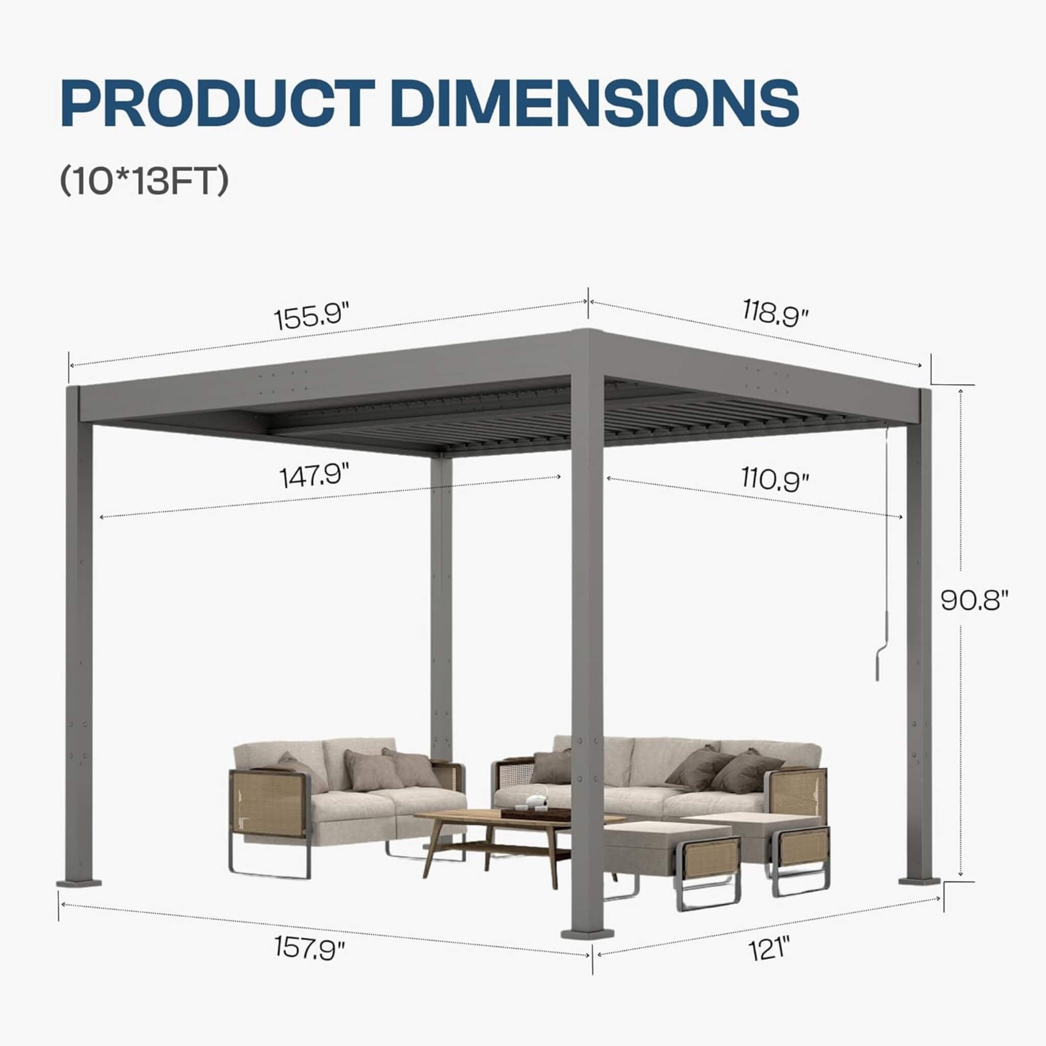 Alora Aluminum Louvered Pergola Kit With Adjustable Roof & Drainage (SAK94316) - The Vitality Estate