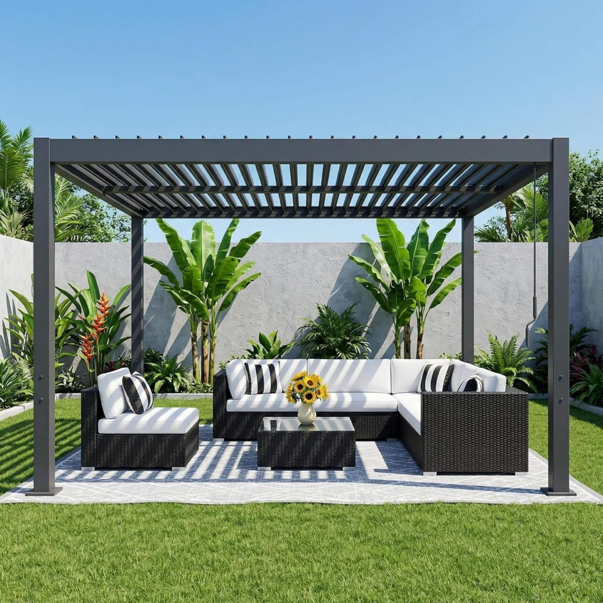 Alora Aluminum Louvered Pergola Kit With Adjustable Roof & Drainage (SAK94316) - The Vitality Estate