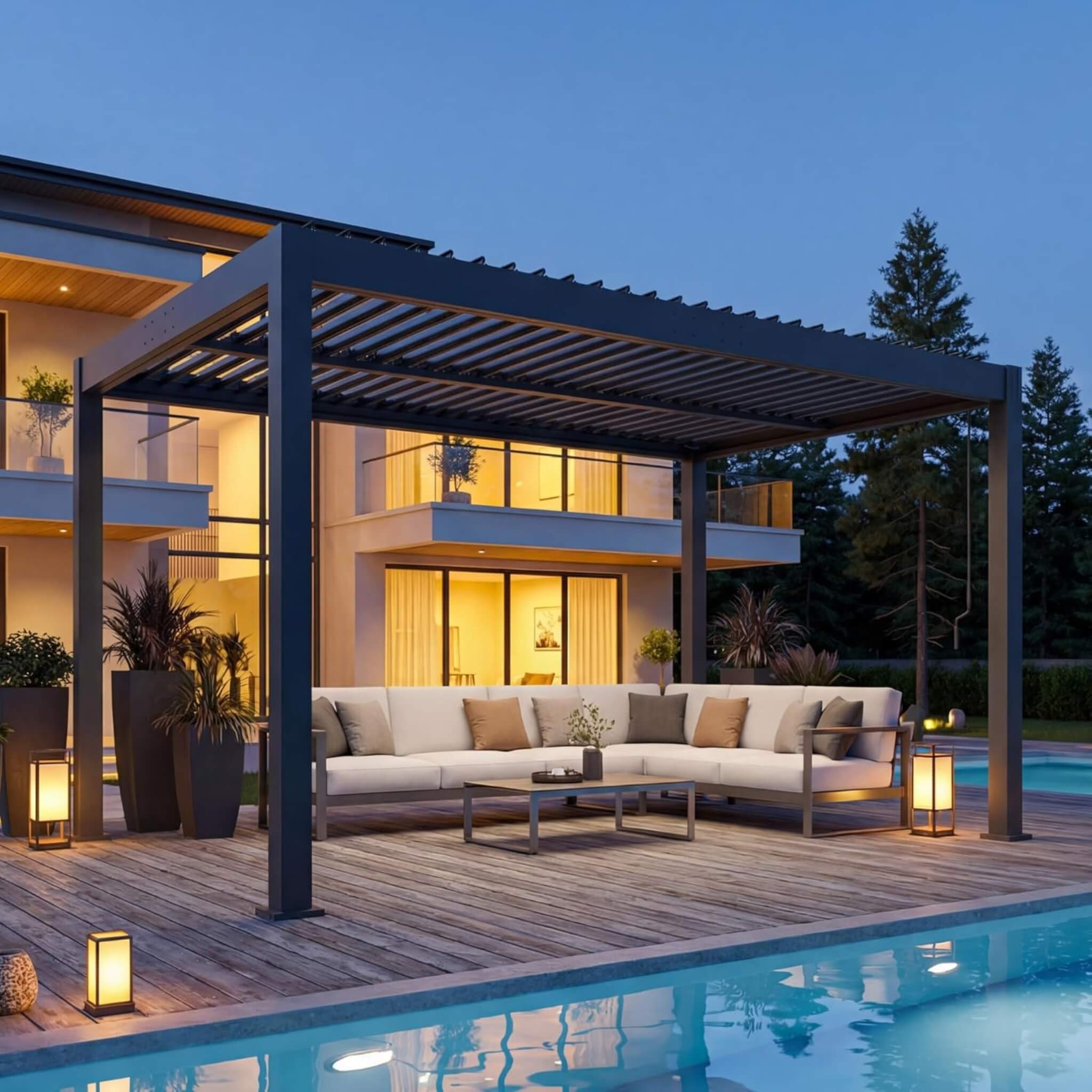 Alora Aluminum Louvered Pergola Kit With Adjustable Roof & Drainage (SAK94316) - The Vitality Estate