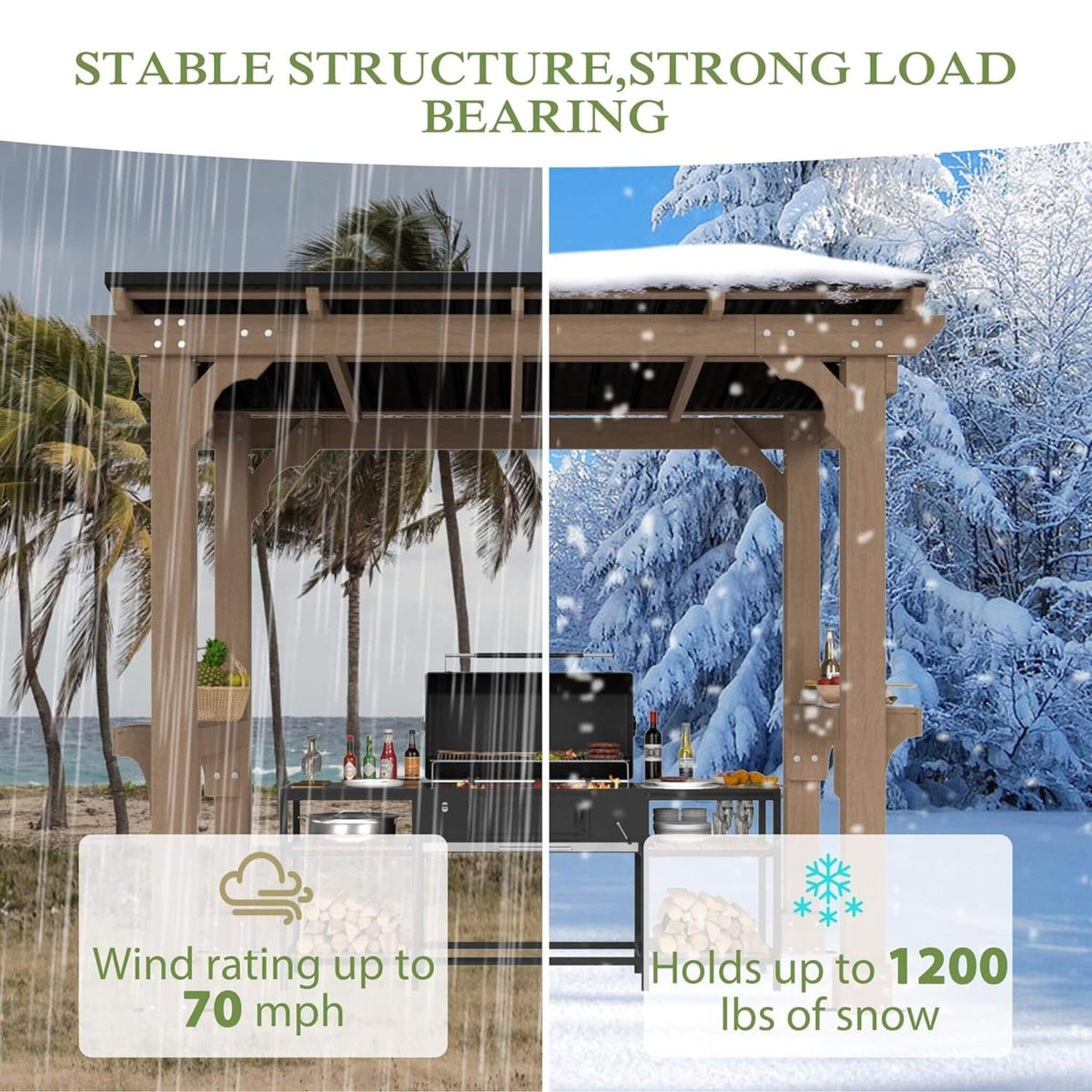 Alora Heavy-Duty Premium Wooden Grill Gazebo With Sloped Metal Roof (SAK61583) - The Vitality Estate