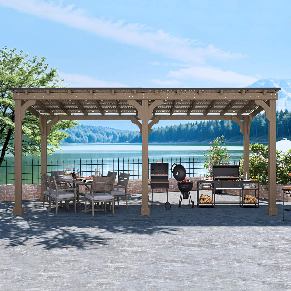 Alora Heavy-Duty Premium Wooden Grill Gazebo With Sloped Metal Roof (SAK61583) - The Vitality Estate