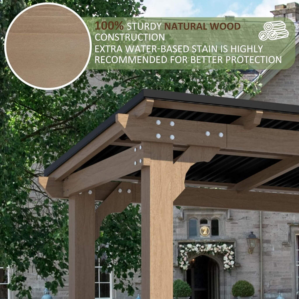 Alora Heavy-Duty Premium Wooden Grill Gazebo With Sloped Metal Roof (SAK61583) - The Vitality Estate