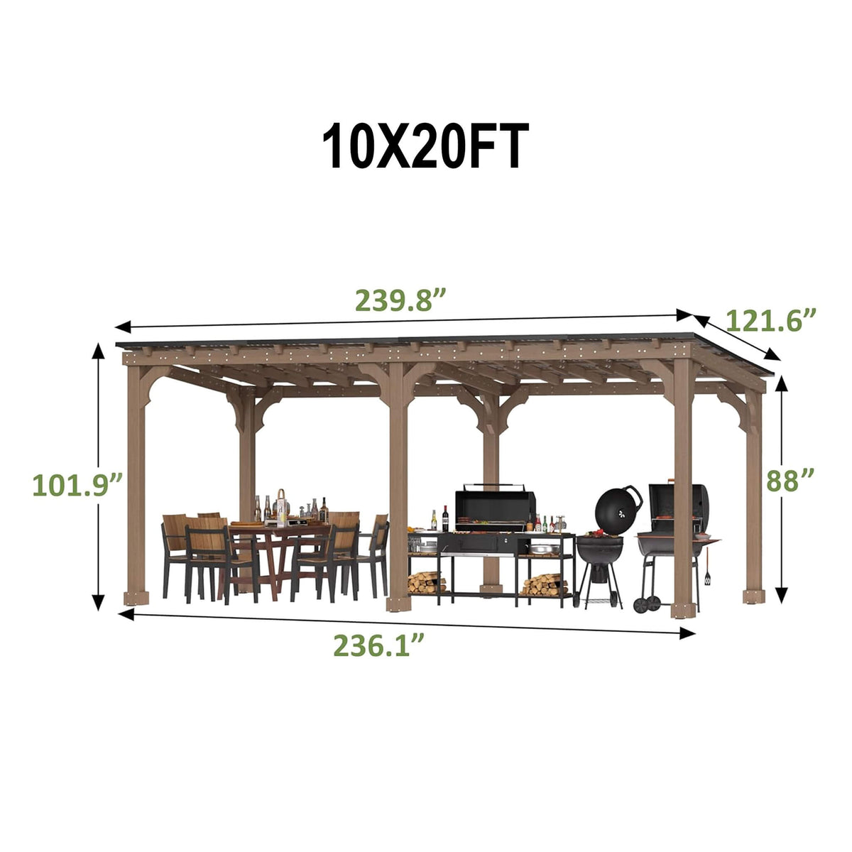 Alora Heavy-Duty Premium Wooden Grill Gazebo With Sloped Metal Roof (SAK61583) - The Vitality Estate
