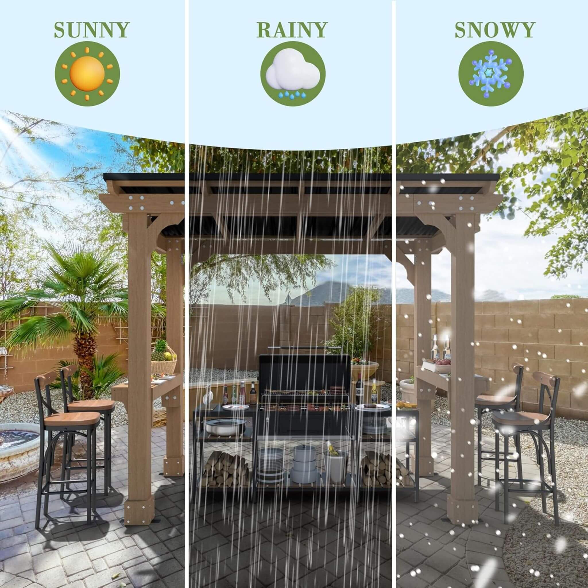 Alora Heavy-Duty Premium Wooden Grill Gazebo With Sloped Metal Roof (SAK61583) - The Vitality Estate