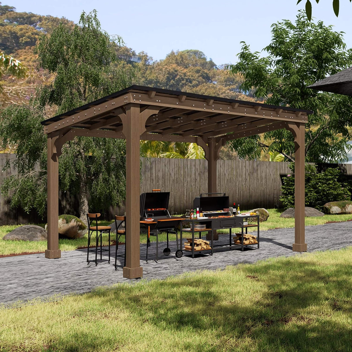 Alora Heavy-Duty Premium Wooden Grill Gazebo With Sloped Metal Roof (SAK61583) - The Vitality Estate