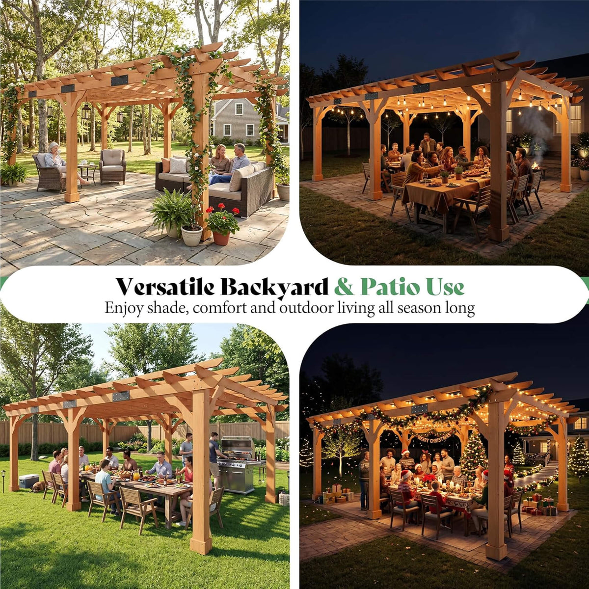 Alora Large Outdoor Cedar Wood Pergola Kit With Slatted Roof (SAK31064) - The Vitality Estate