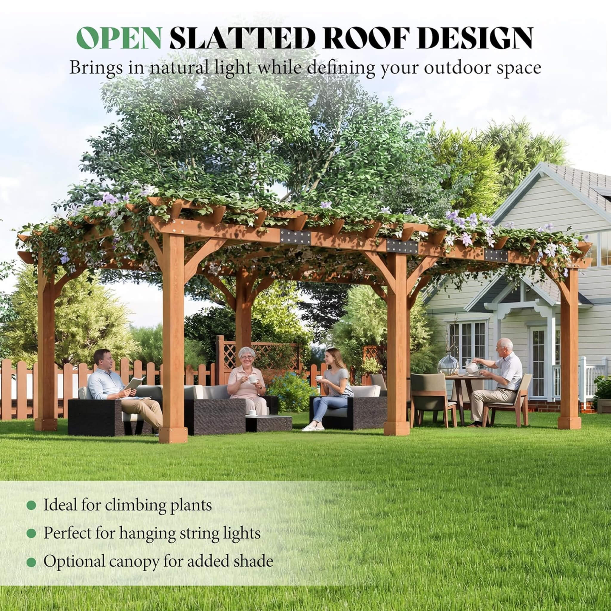 Alora Large Outdoor Cedar Wood Pergola Kit With Slatted Roof (SAK31064) - The Vitality Estate