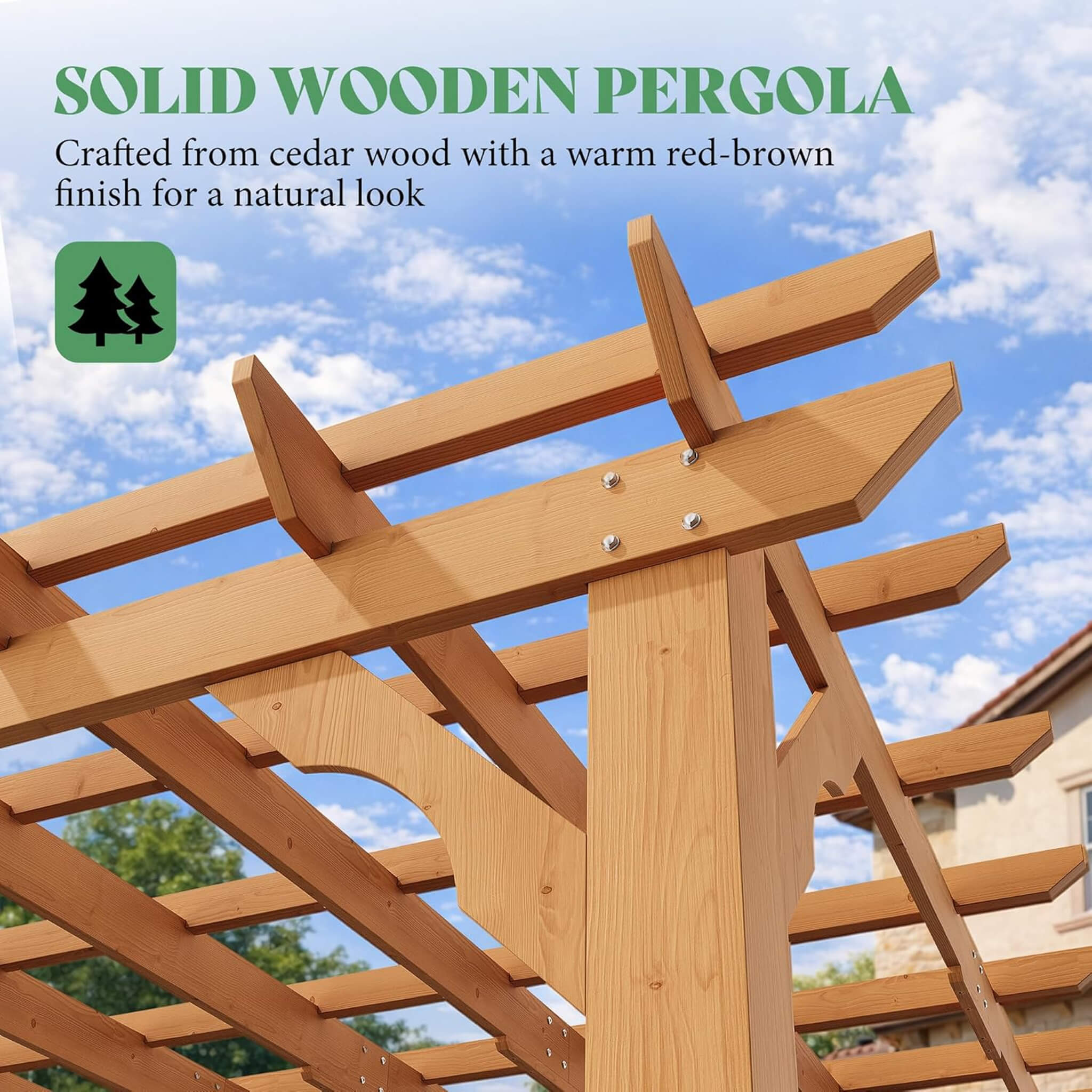 Alora Large Outdoor Cedar Wood Pergola Kit With Slatted Roof (SAK31064) - The Vitality Estate