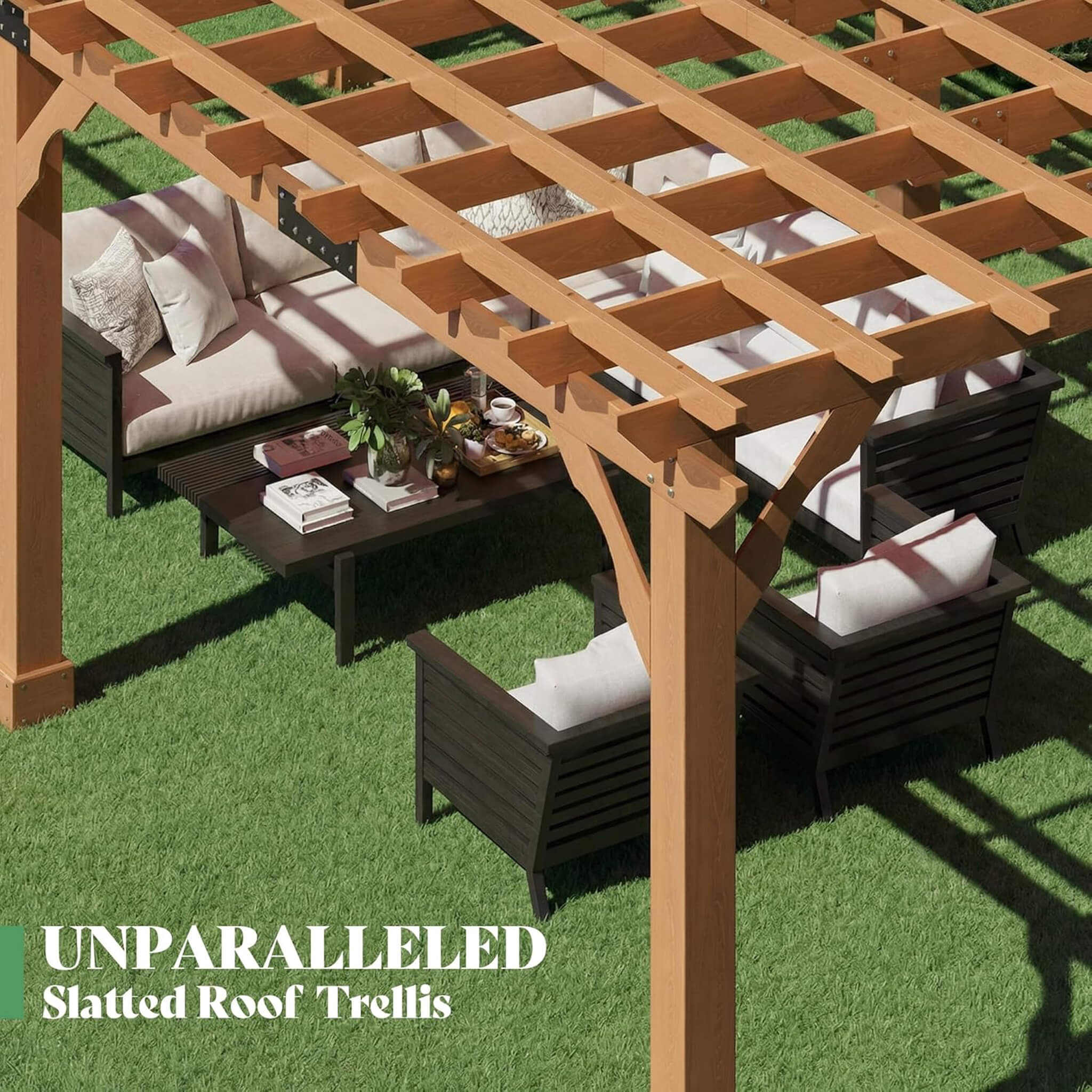 Alora Large Outdoor Cedar Wood Pergola Kit With Slatted Roof (SAK31064) - The Vitality Estate